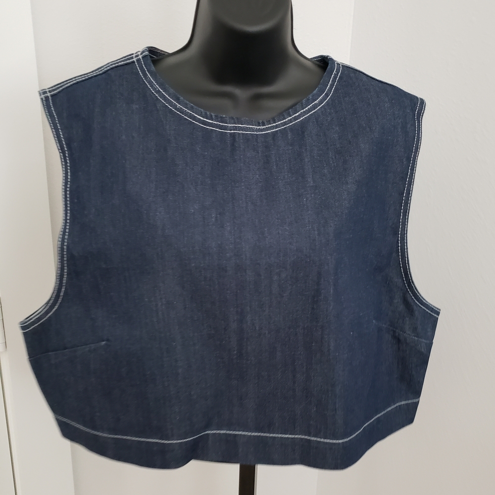 (EUC) Topshop Dark Blue Denim Crop Top (Size 14)